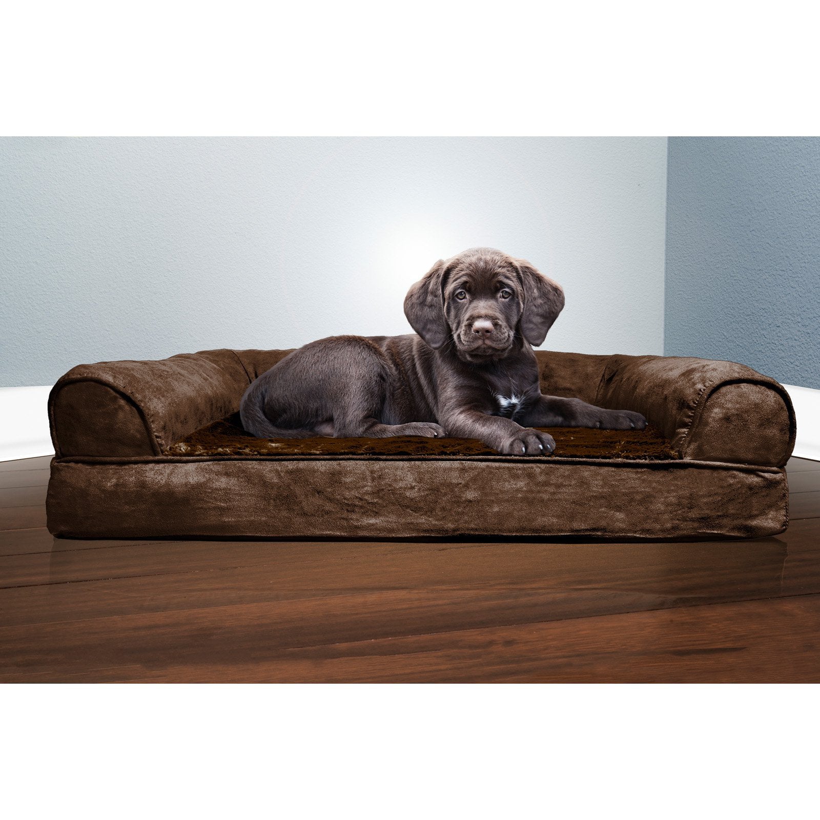 FurHaven | Orthopedic Ultra Plush Sofa Pet Bed for Dogs and Cats， Espresso， Large