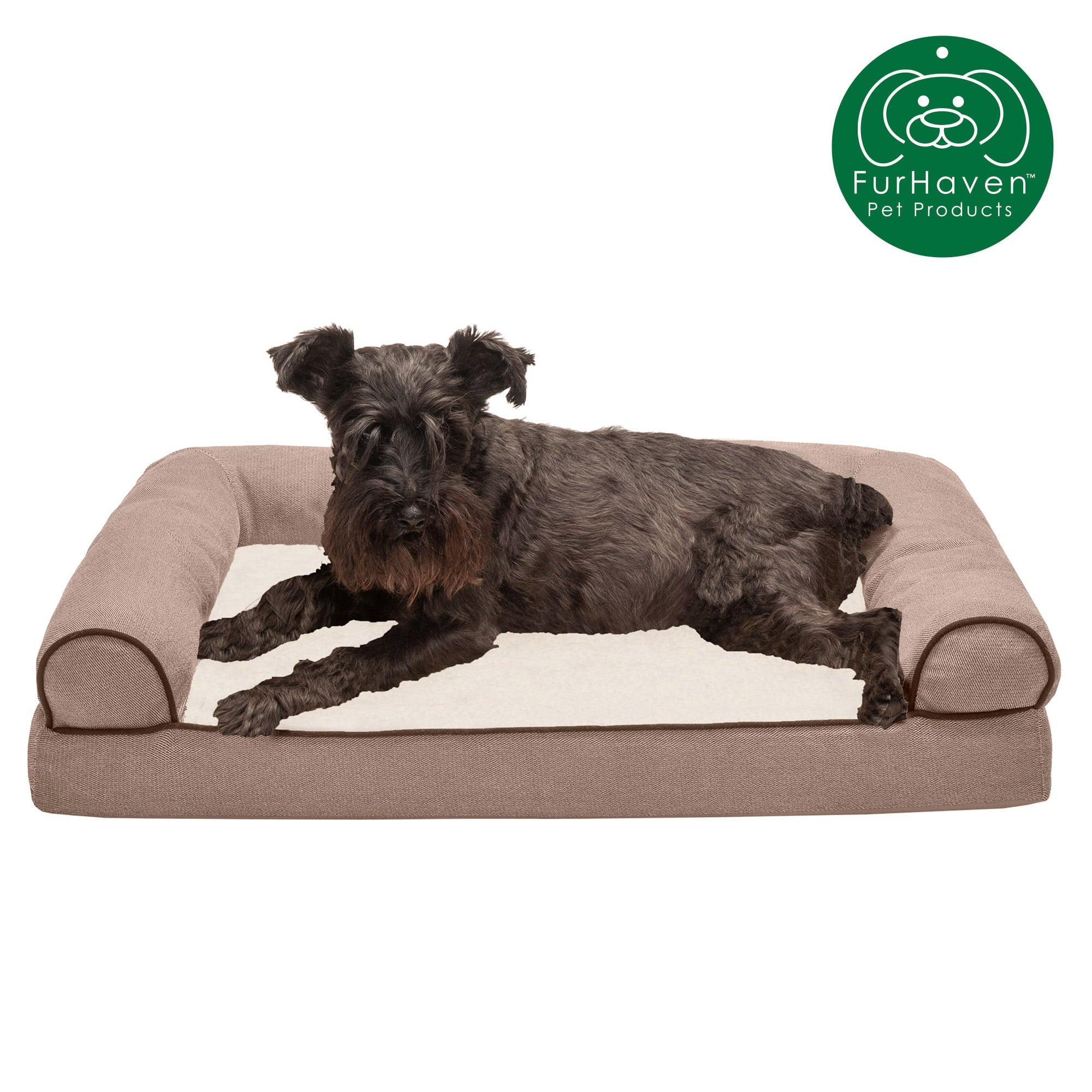 FurHaven Pet Products | Memory Foam Faux Fleece and Chenille Couch Sofa-Style Pet Bed for Dogs and Cats， Cream， Medium