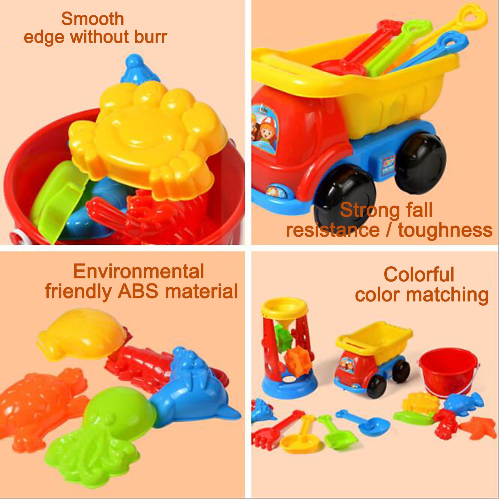 Fridja 17 Piece Beach Toy Set, Play Sandpit Toy Summer Outdoor Toy, Bucket, Shovels, Rakes, Watering Can, Molds