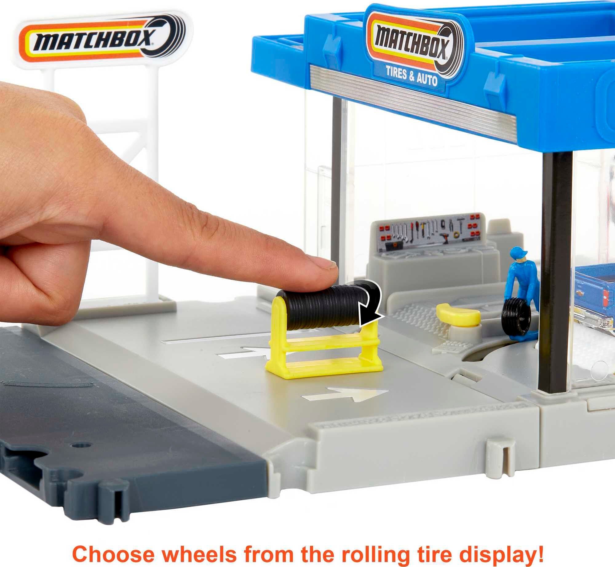 Matchbox Action Drivers Auto Shop Playset with 1:64 Scale Toy Car and Moving Pieces