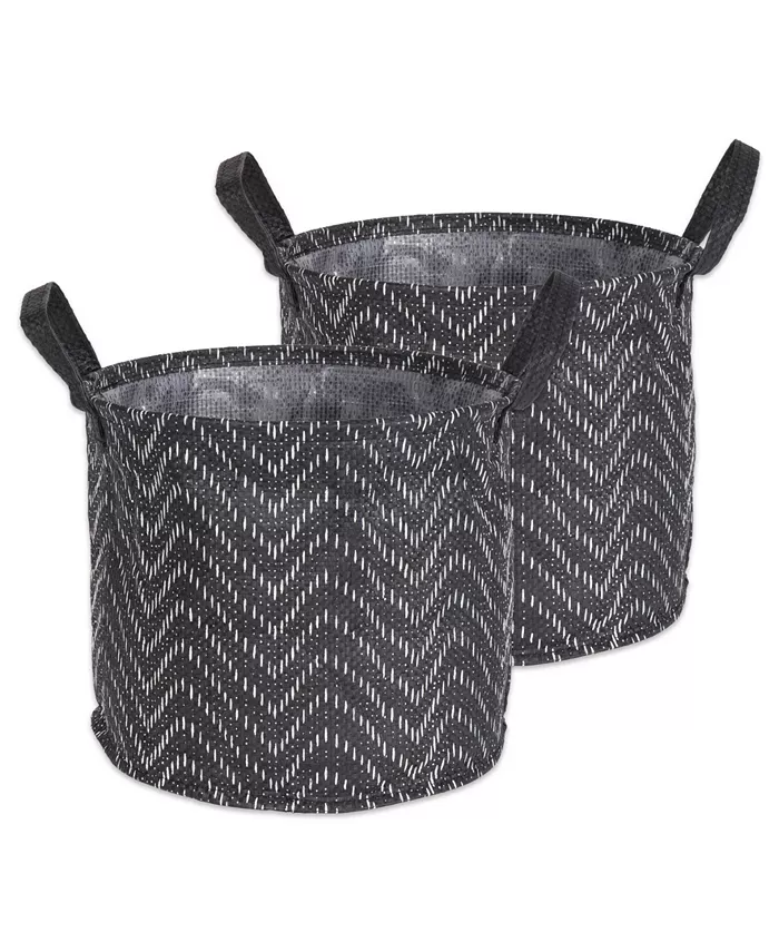 Design Imports Polyethylene Coated Woven Paper Laundry Bin Tribal Chevron Round Large Set of 2