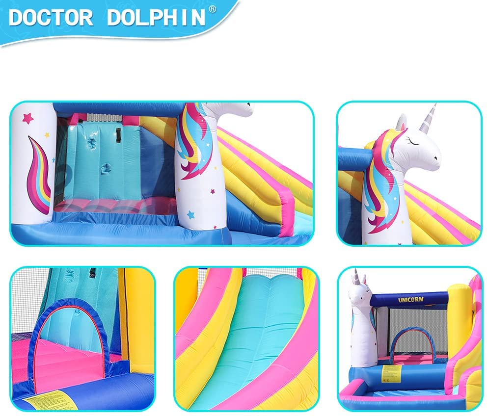 5 in 1 Inflatable Water Slide， Castle Bounce House Trampoline with Pool， Climbing Wall for Kids Age 3-10 with Air Blower
