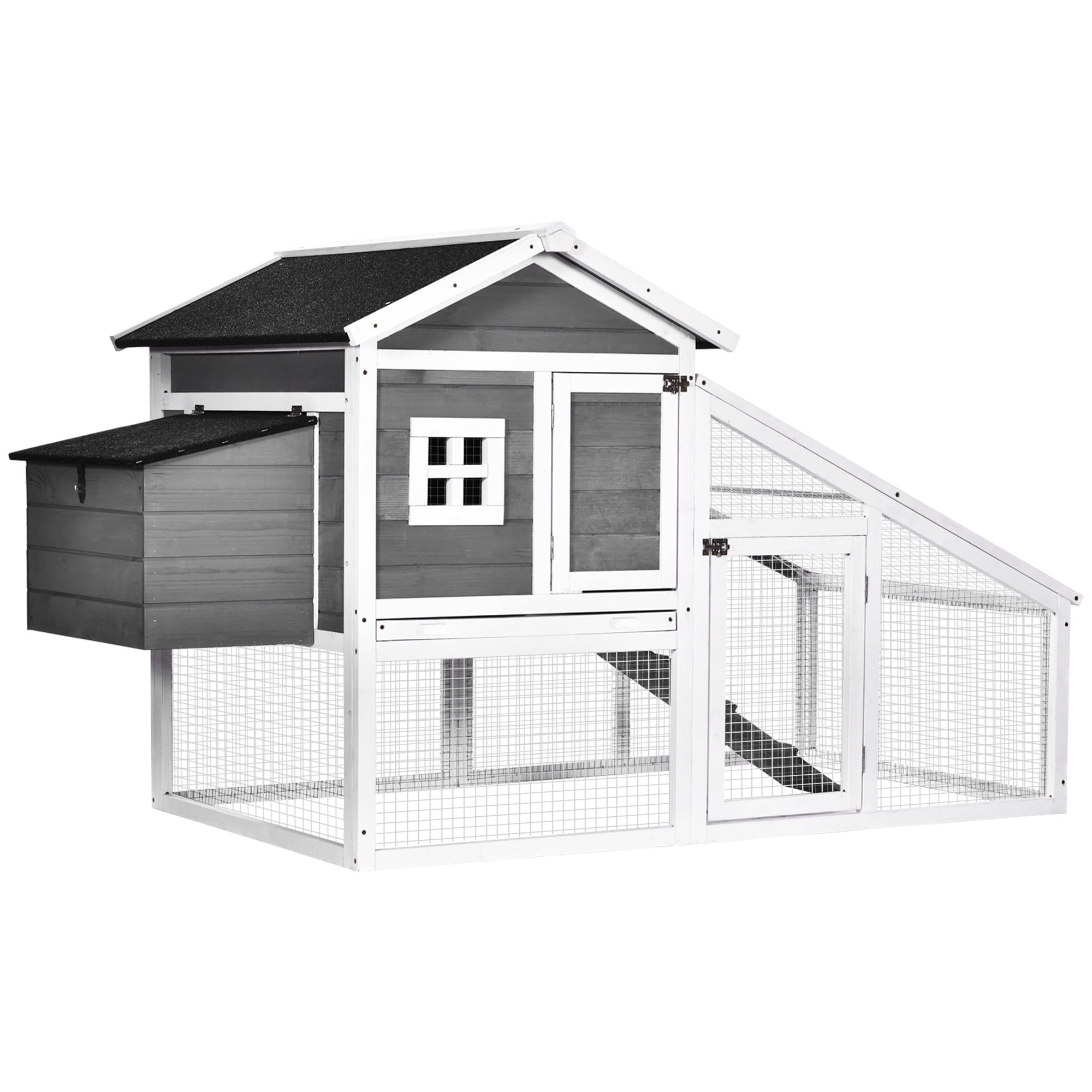 PawHut Chicken Coop w/ Outdoor Run Nesting Box Removable Tray Waterproof Roof