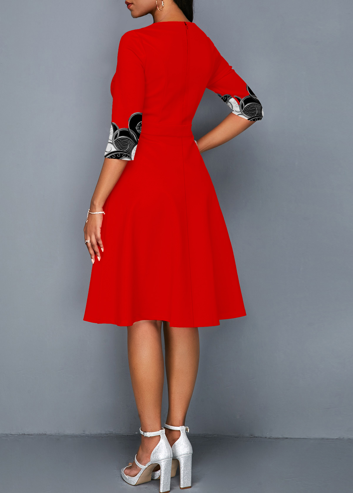 3/4 Sleeve Tribal Print Round Neck Dress