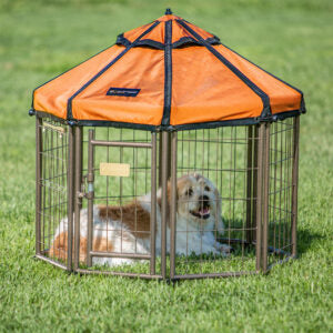 Pet Gazebo Indoor Outdoor Dog Kennel with Waterproof Market-Top Cover， Desert Sunset， 3-ft