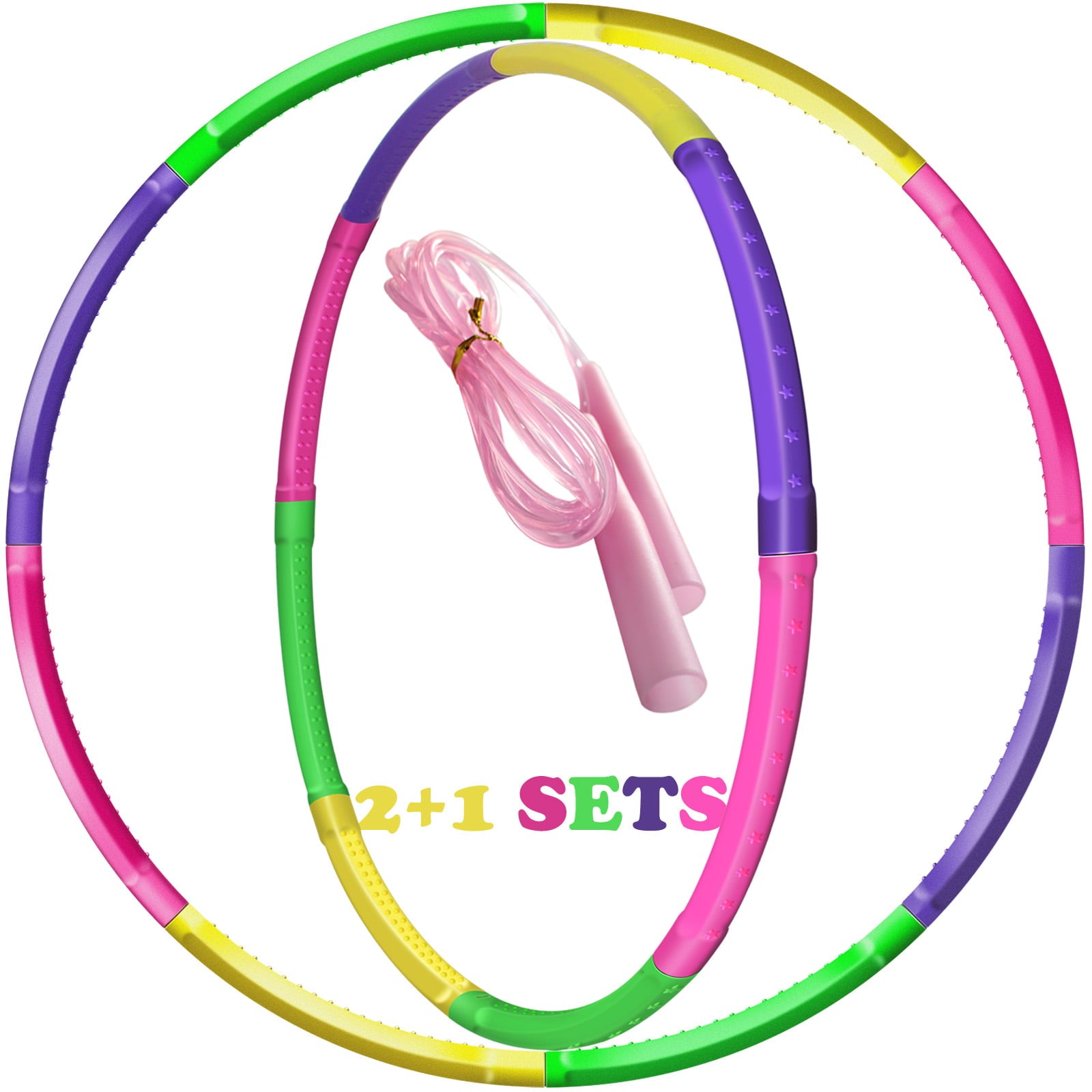 TABGIME 2 Set Kids Exercise Hoops W/Jump Rope， Detachable 3-12 Child Outdoor Games Toy