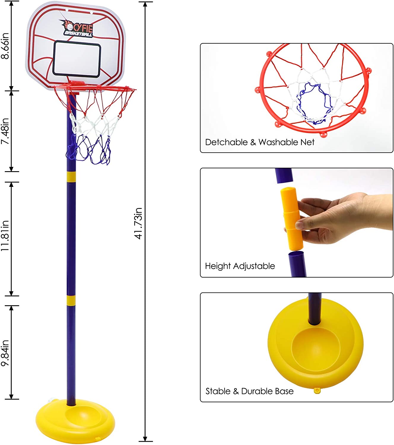 Cyfie Kids Basketball Hoop for Toddles Adjustable Height 2.26ft - 3.48ft Portable Basketball Stand for Children Indoor Outdoor Backyard， Best Birthday Gift for Little Boys Girls