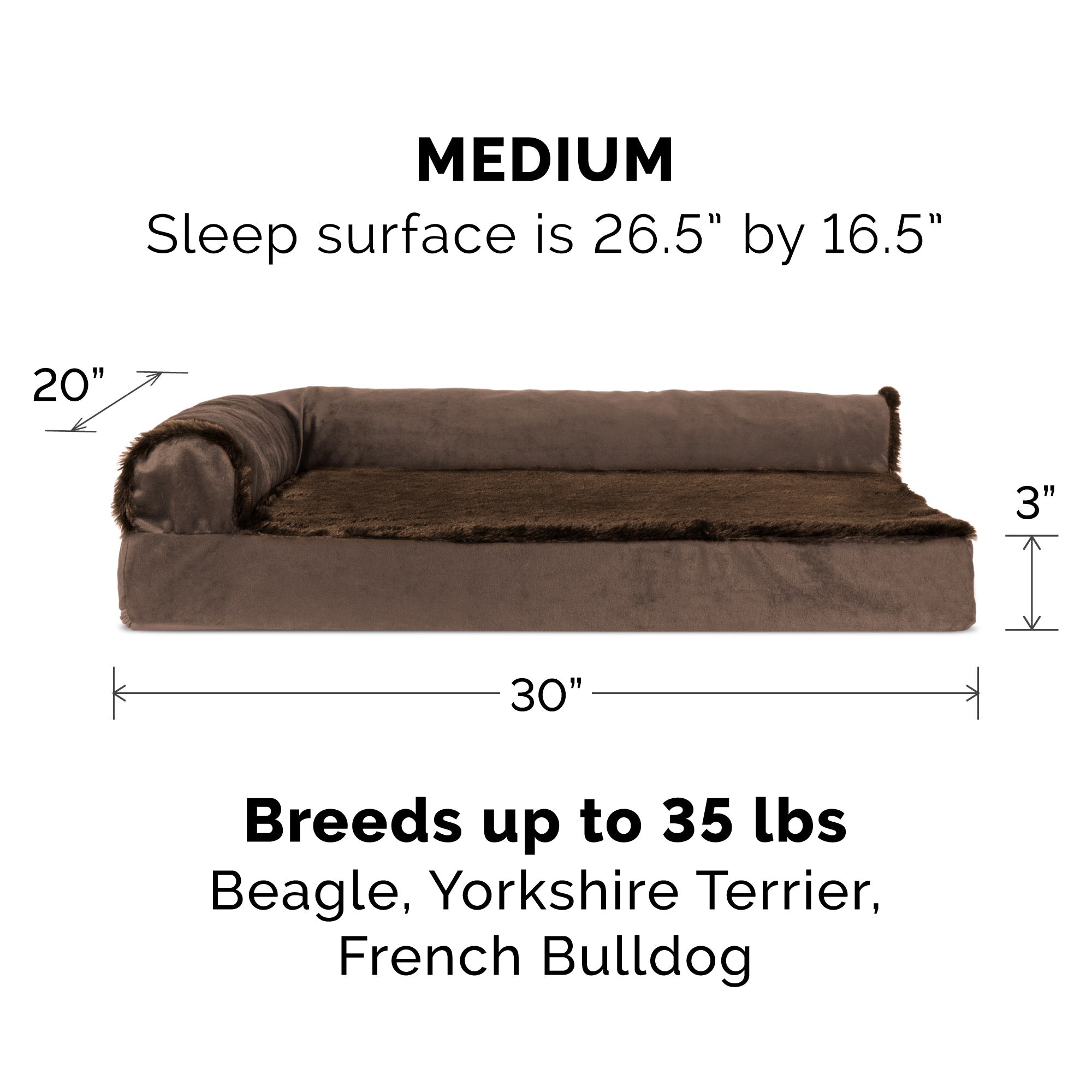 FurHaven Pet Products | Deluxe Orthopedic Plush and Velvet L-Shaped Chaise Couch Pet Bed for Dogs and Cats， Sable Brown， Medium