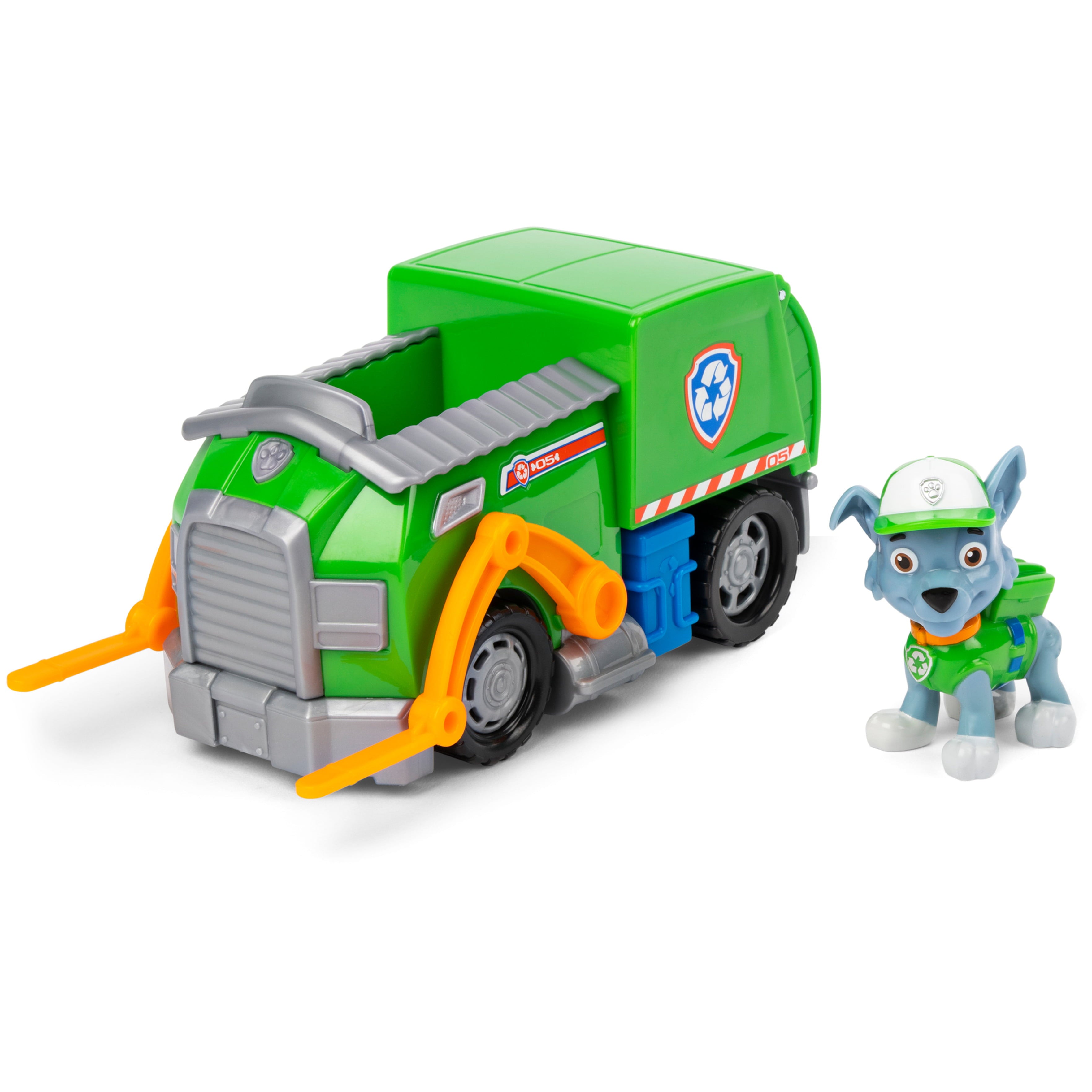 PAW Patrol， Rocky’s Recycle Truck Vehicle with Collectible Figure， for Kids Aged 3 and up
