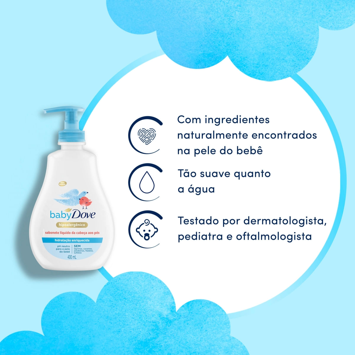 Sabonete Liquido Hidratacao Enriquecida da Cabeca aos Pes Dove Baby Frasco 400 ml