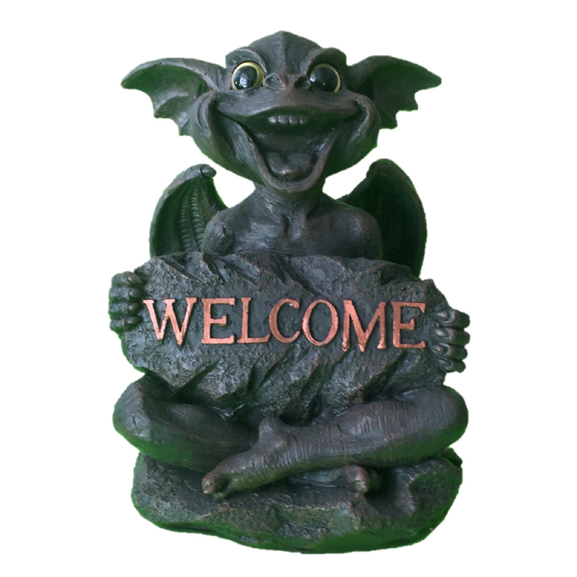 Homestyles Gargiggles Big Sister "Natasha" Gargoyle Holding "WELCOME" Sign Gothic Garden and Holiday Statue Decoration 13"H