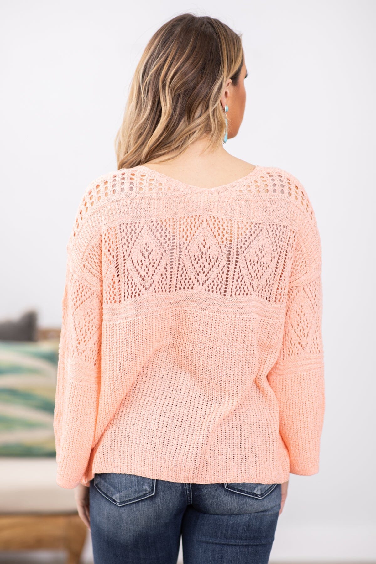Coral Crochet Detail Lightweight Sweater