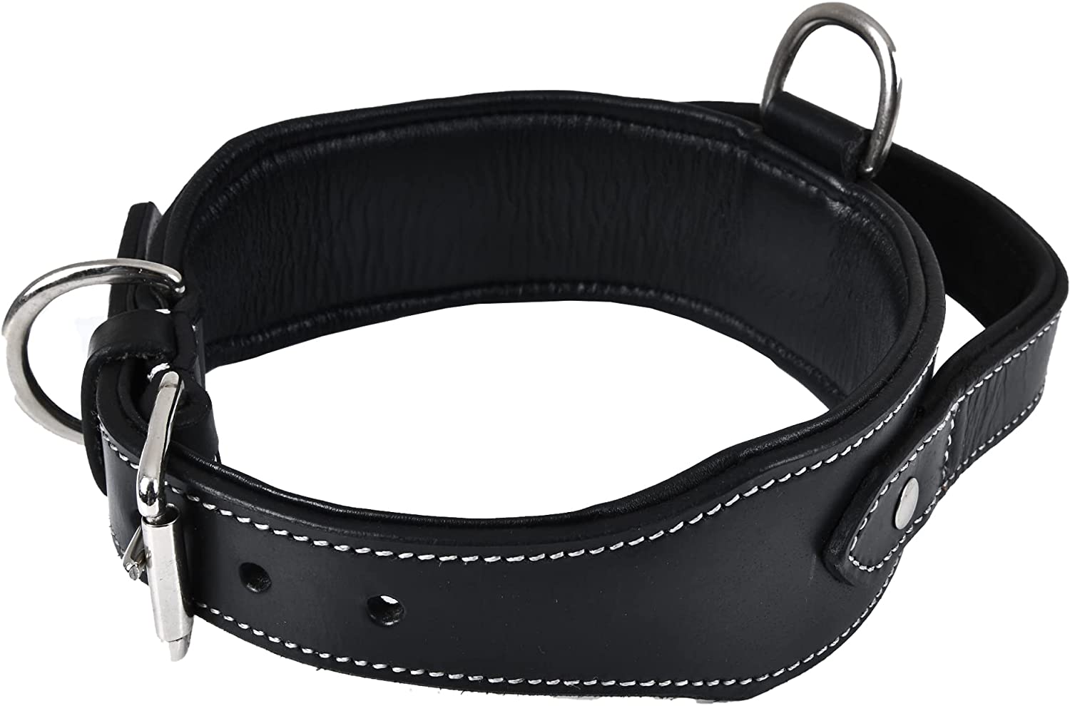 DowgClub | Genuine Leather Heavy Duty Tactical Dog Collar with Handle | Saddle Grade， Full Grain， Heavy Duty | Comfortable， Cushion Padding Inside， Strong | Best for Medium， Large and X-Large Breeds