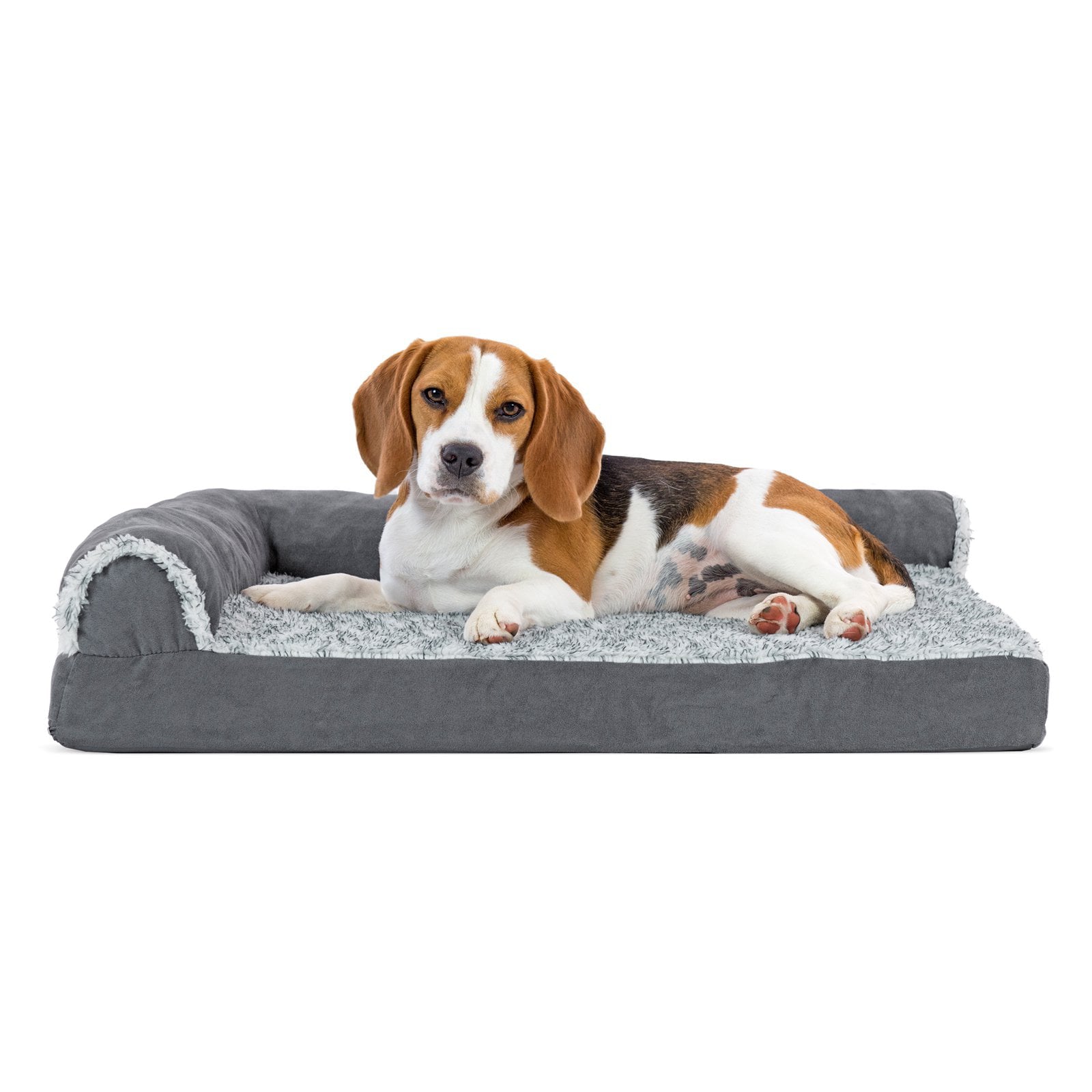 Furhaven Two-Tone Faux Fur and Suede Deluxe Chaise Lounge Orthopedic Sofa Dog Bed