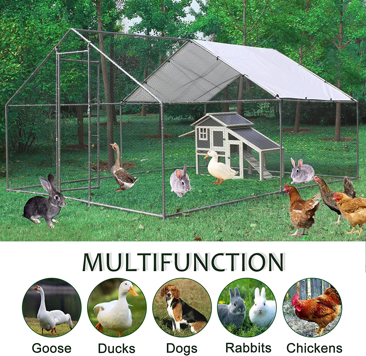 Large Chicken Coop Metal Chicken Runs for Yard， 10' Walk in Chicken Coop Cage Chicken Pen Poultry Cage with Waterproof and Anti-UV Cover Heavy Duty Rabbit Hutch Duck Cage for Outdoor， Backyard and Farm
