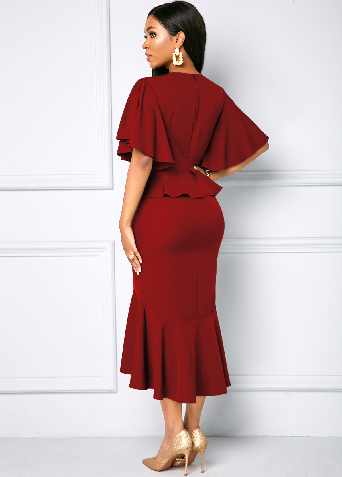 Solid Half Sleeve Round Neck Dress