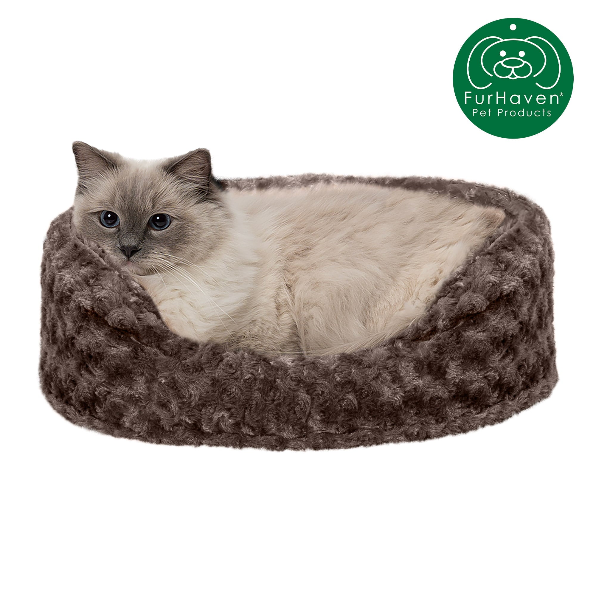 FurHaven | Oval Ultra Plush Pet Bed for Dogs and Cats， Chocolate， Small