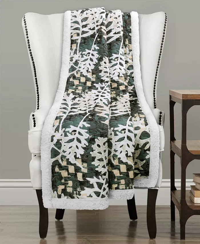 Lush Dandeacutecor Camouflage Leaves Sherpa Throw
