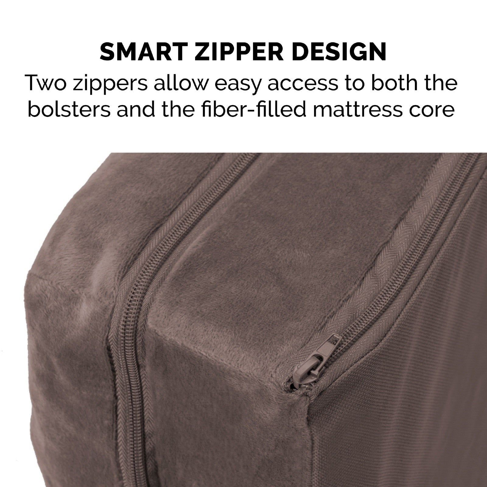 FurHaven | Faux Fur and Velvet Pillow Sofa Pet Bed for Dogs and Cats， Driftwood Brown， Medium