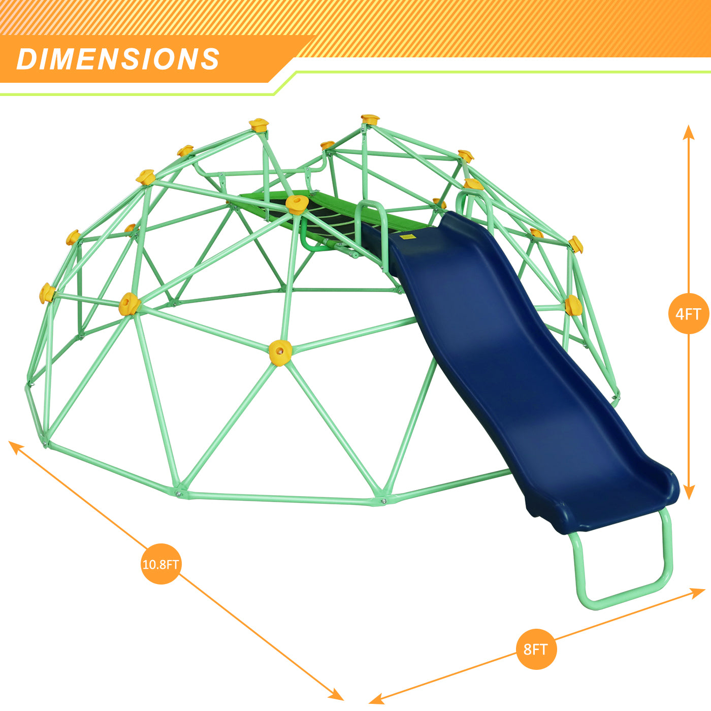 SMkidsport 8 FT Climbing Dome with Slide， Geometric Dome Climber for Kids 3-8， High Load Capacity， Anti-Rust and UV-Resistant Steel