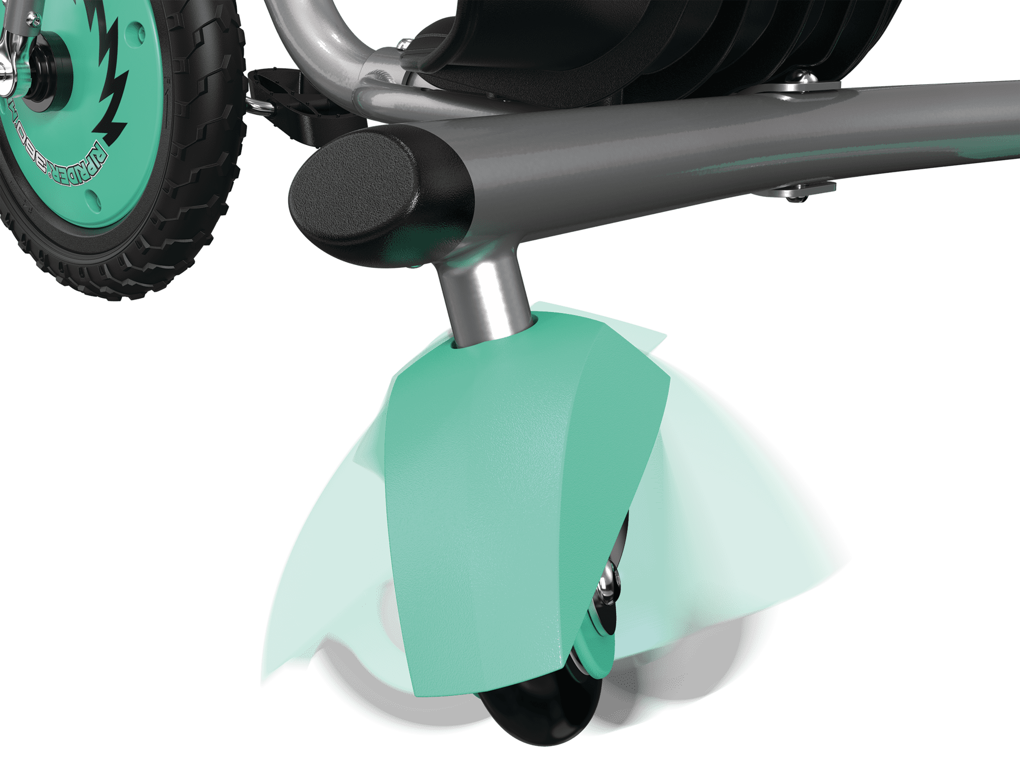 Razor RipRider 360 Mini - Teal， 360 Degrees Caster Tricycle， Dual Inclined Rear Casters， Durable Welded Steel， Adjustable Bucket Seat
