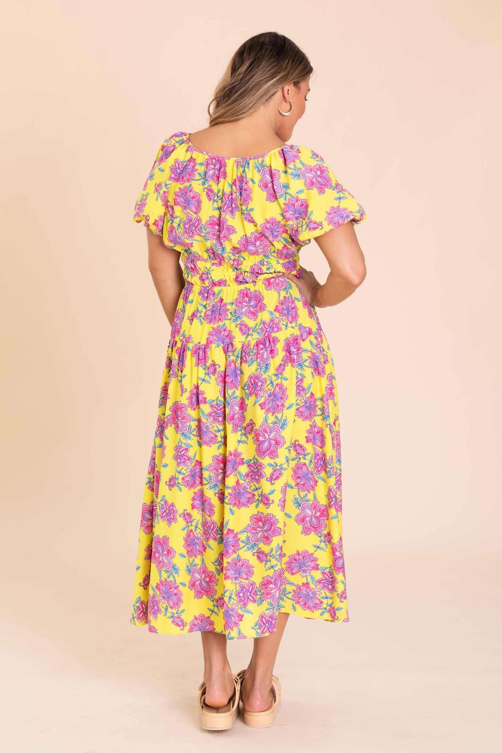 Yellow Printed Blossom Maxi Dress