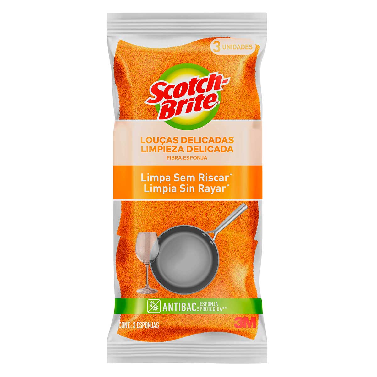 Esponja Nao Risca Laranja Scotch Brite - 3 Unidades
