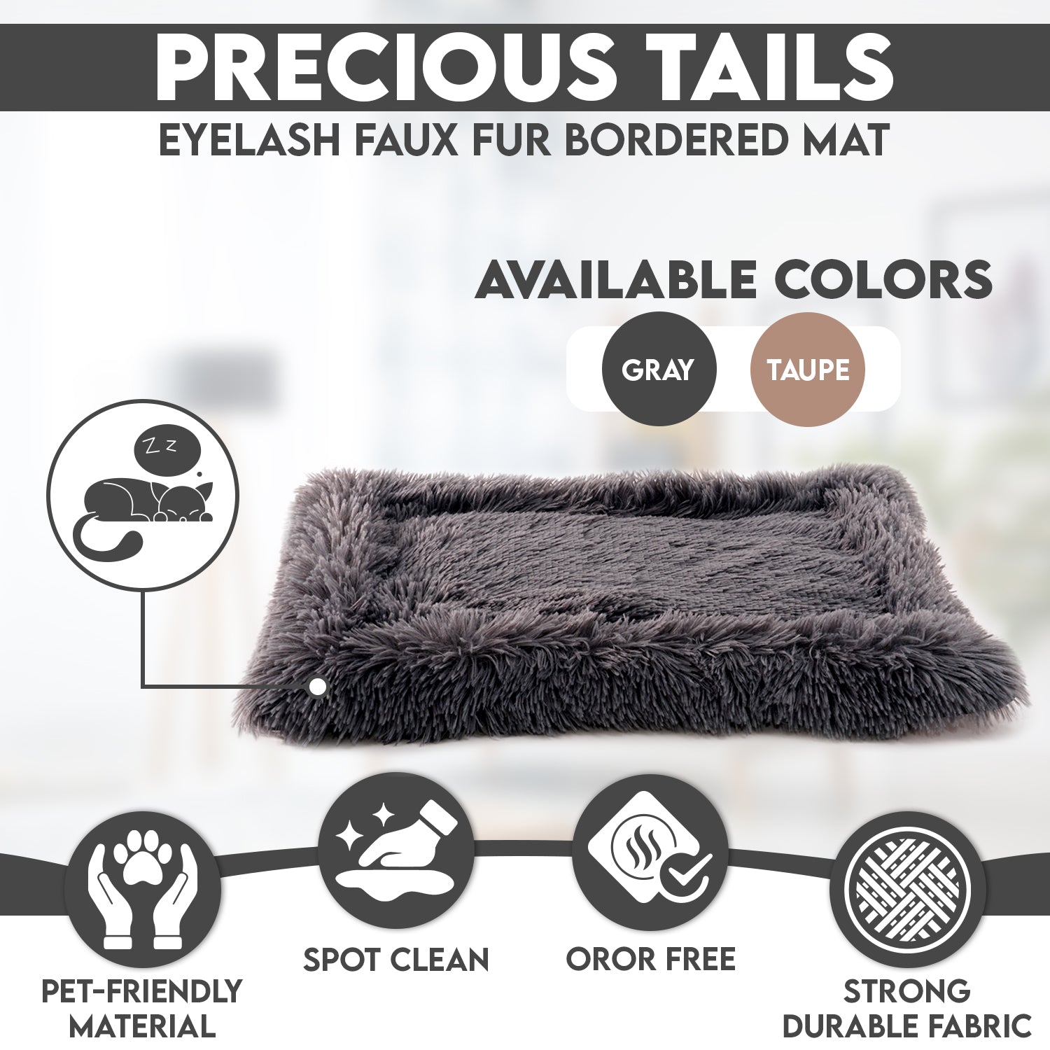 Precious Tails Eyelash Faux Fur Bordered Cat Dog Crate Mat - Small