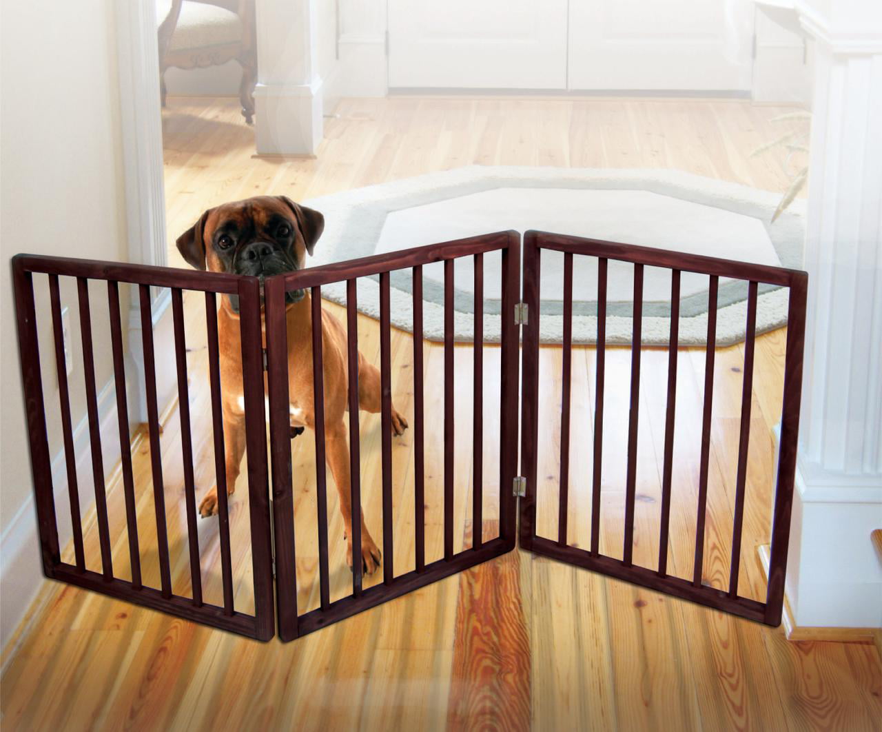 Pet Parade Folding Pet Gate， Brown， Extra Wide