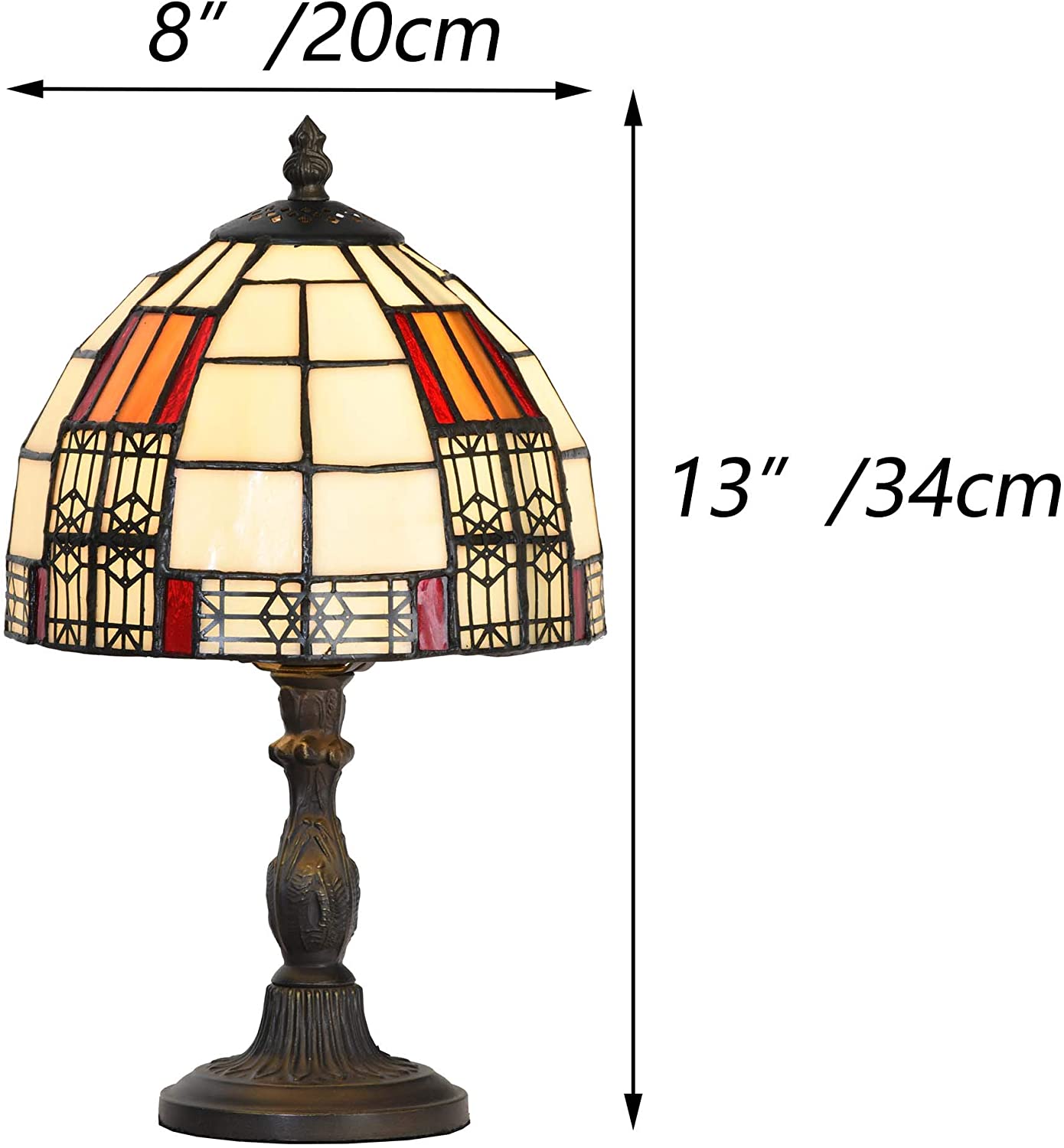 SHADY L10728 Color Block  Style Stained Glass Table Lamp with 8-inch Wide Lampshade for Bedside Bedroom Living Room  13"H