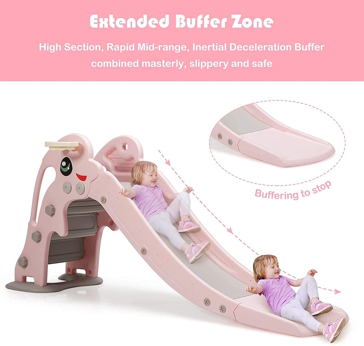 3 in 1 Slide for Kids， Toddler Large Play Climber Slide PlaySet with Extra Long Slipping Slope， Basketball Hoop， Ideal Gift for Boys and Girls Indoor Outdoor Use (Pink Dolphin)