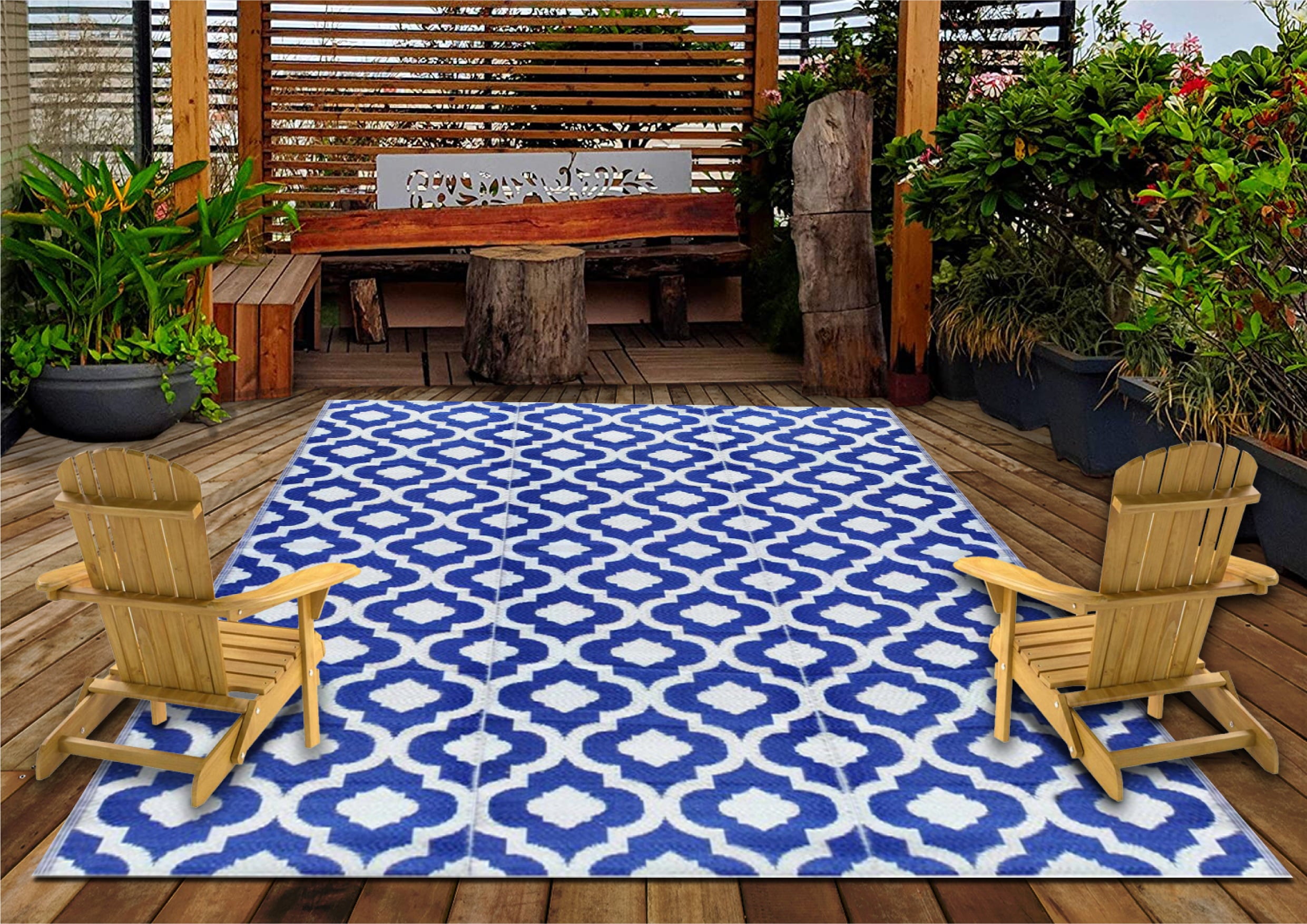 BalajeesUSA 9’x12’ Blue Large Outdoor Patio Plastic Straw Rugs Camping Rv Picnic Rug 4484