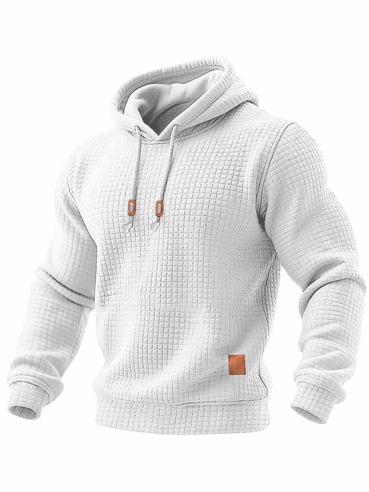 Men's Quilted Waffle Outdoor Solid Color Long-sleeved Everyday Top Hoodie