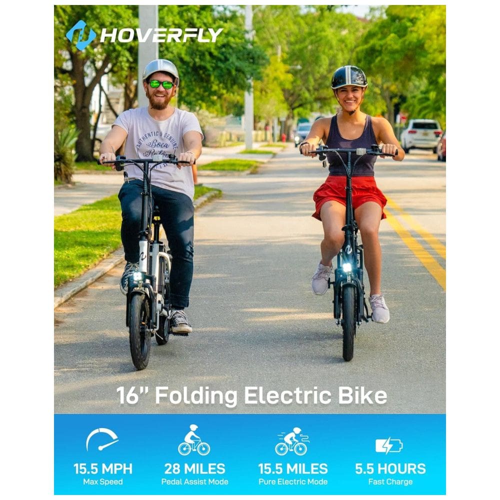 Bicicleta Elétrica Dobrável Hoverfly, 500W de Pico, 25 km/h, 45 km de Alcance, Rodas 16