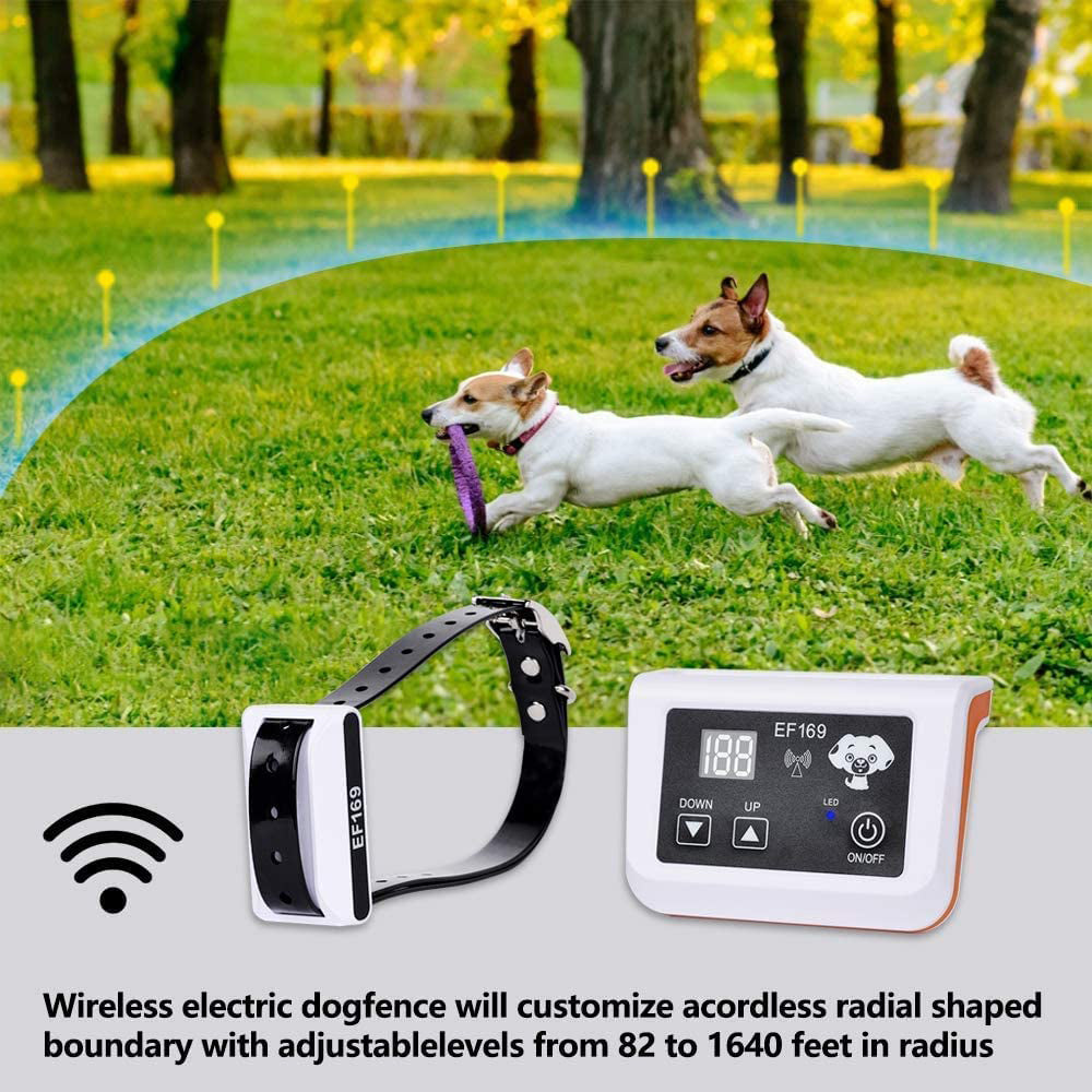 iMeshbean Wireless Dog Fence， Electric Fence System for Stubborn Dog，Wireless Dog Boundary Containment System，Rechargeable Training Collar，Large Signal Range of 65-1640ft (for 2 Dogs)