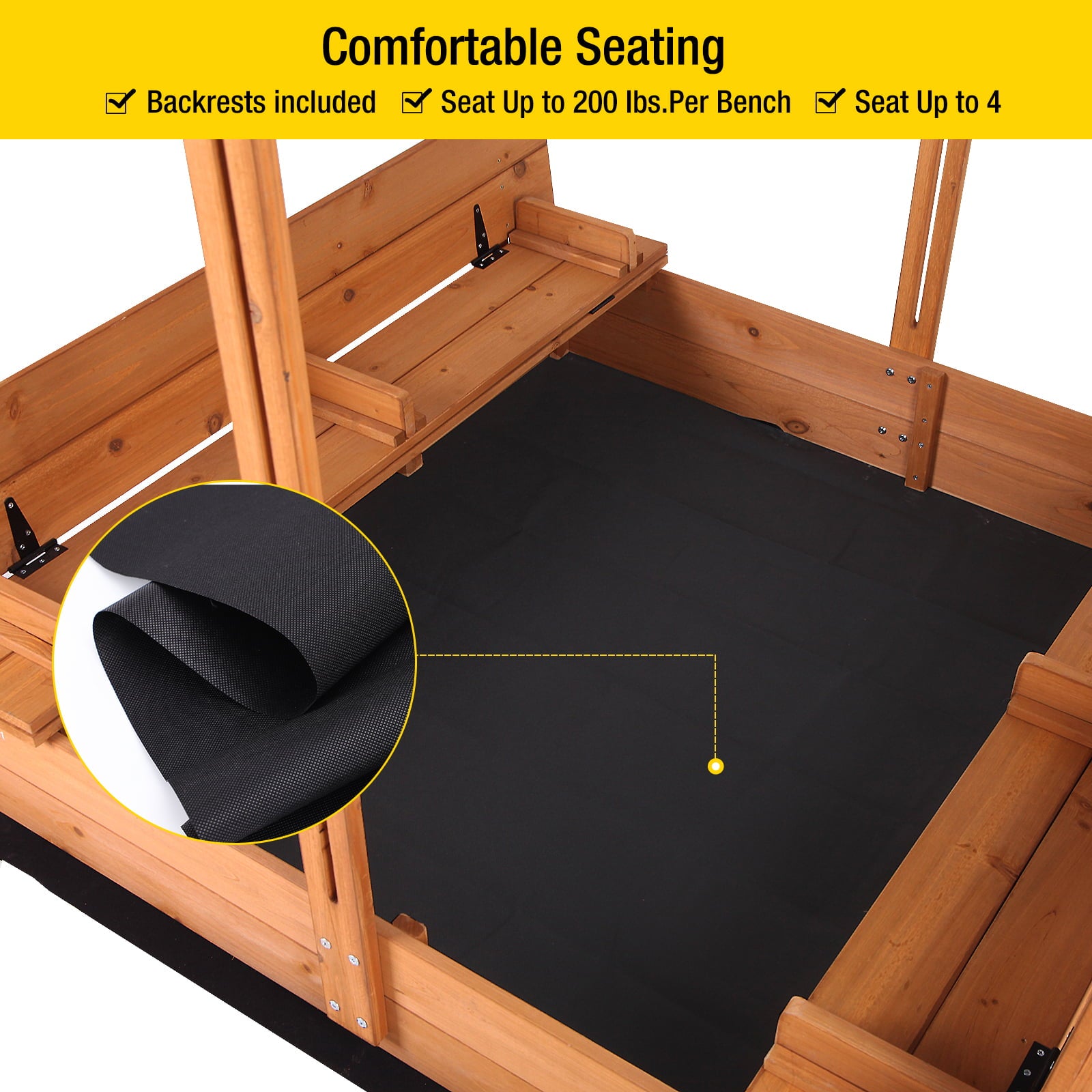 Morgete 47'' Outdoor Sandbox for Kids with Lid and Bench， Wooden Sand Play Toys Center