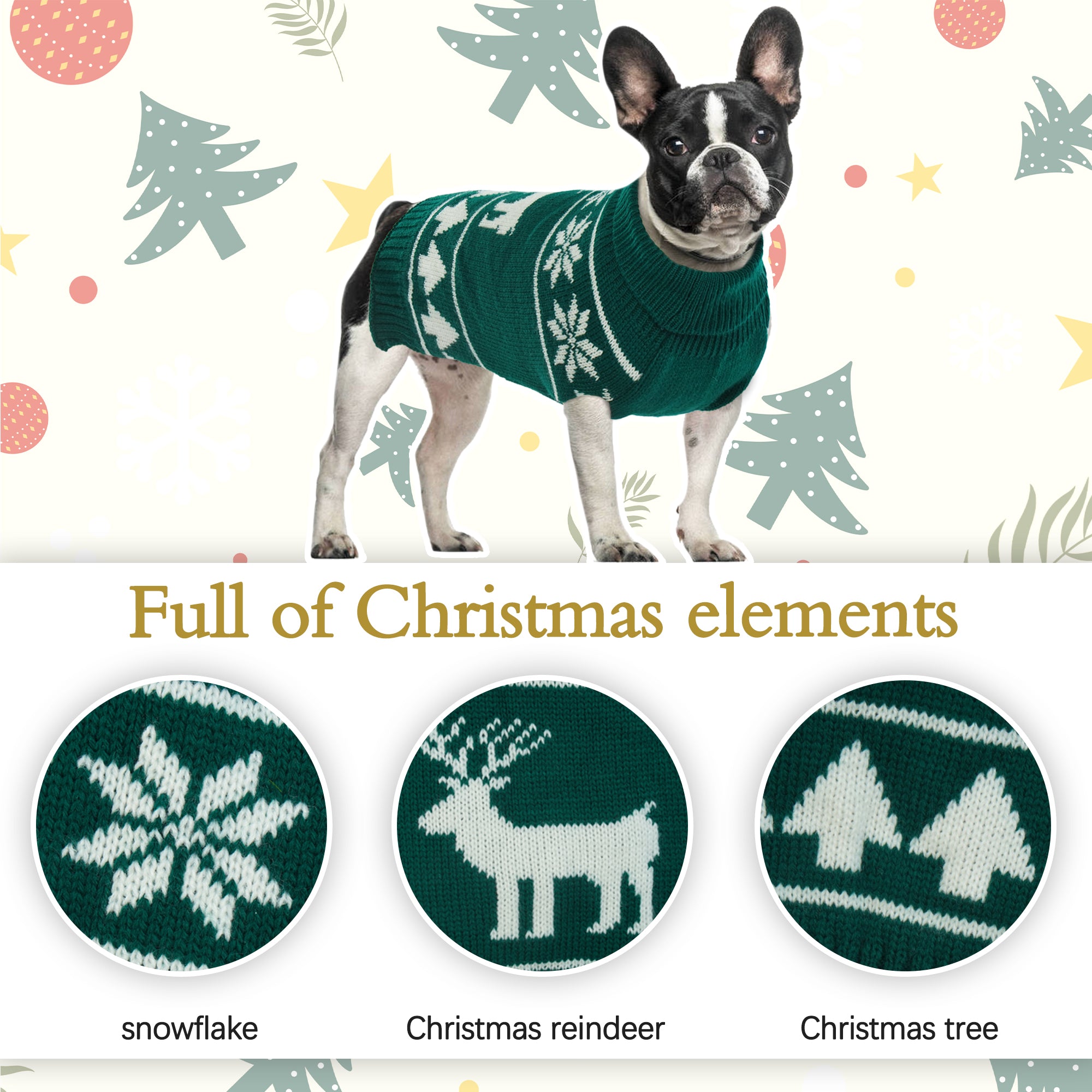 QBLEEV Dog Cat Sweater Christmas Snowflake Pet Warm Holiday Elk Knitwear Dog Sweater Soft Puppy Clothing Dog Winter Coat， Dog Turtleneck Cold Weather Outfit Pullover for Small Medium Dogs Cats