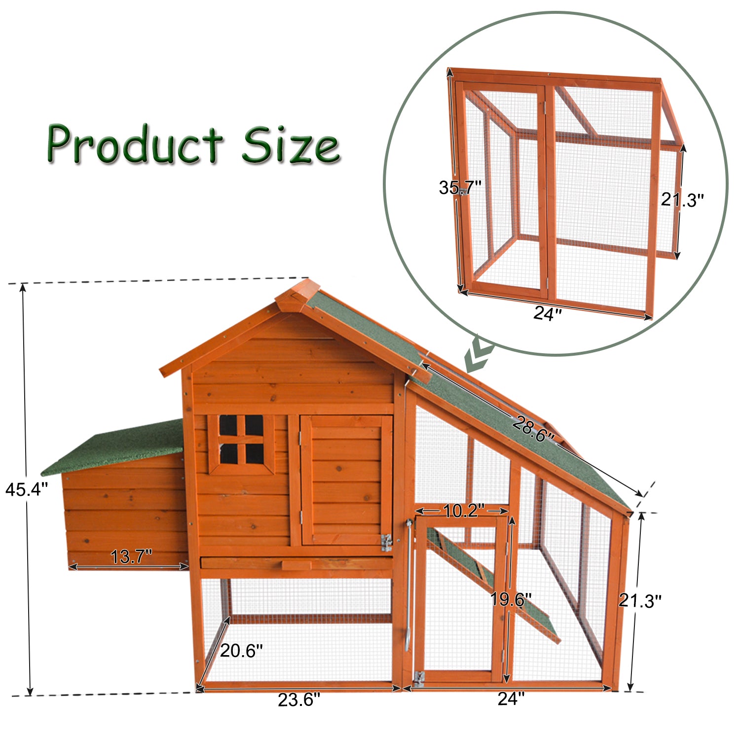 Kindor chicken coop rabbit hutch， Large Running Area wooden Hen House Poultry Cage with Removable Tray and Ramp