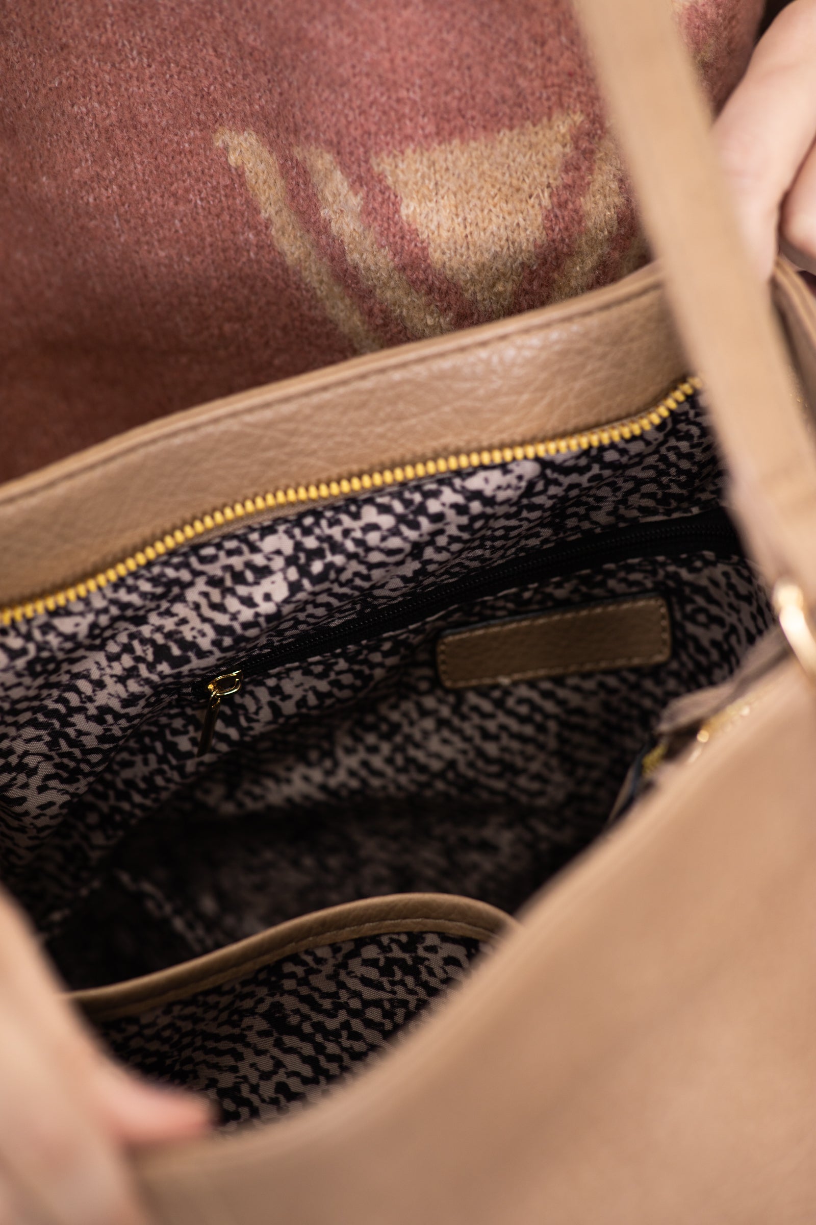 Taupe Fringe Trim Handbag