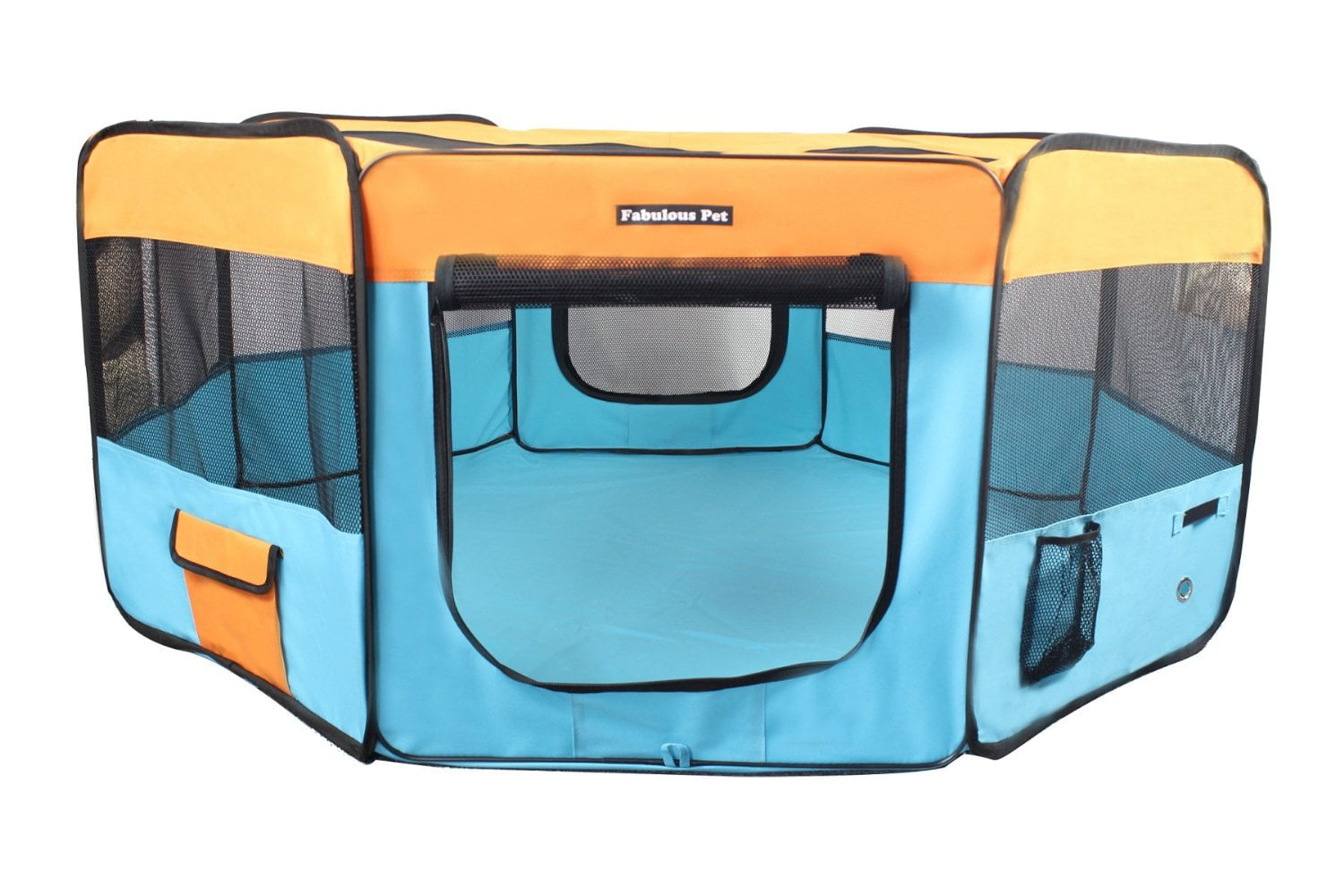 Fabulous Pet Small Water Resistant Portable Doggie， Dog， Puppy， Cat， Kitten Play Pen-Blue/Orange