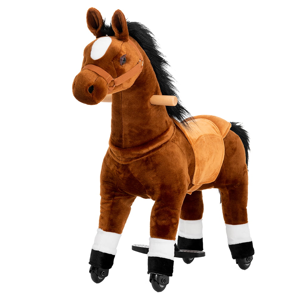 Ponyeehaw Ride on Horse Toys， Ride on Toys for 3-5 Years Old Girls and Boys， Premium Plush Walking Horse with Wheels (Brown)