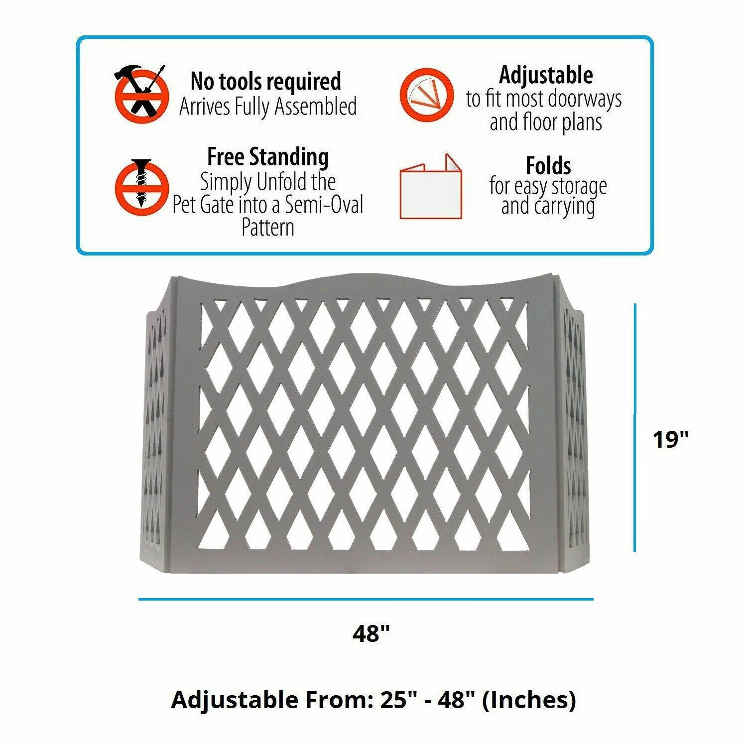Gray 3-Panel Diamond Design Wood Pet Gate -Tri Fold Dog Safety Fence - 48
