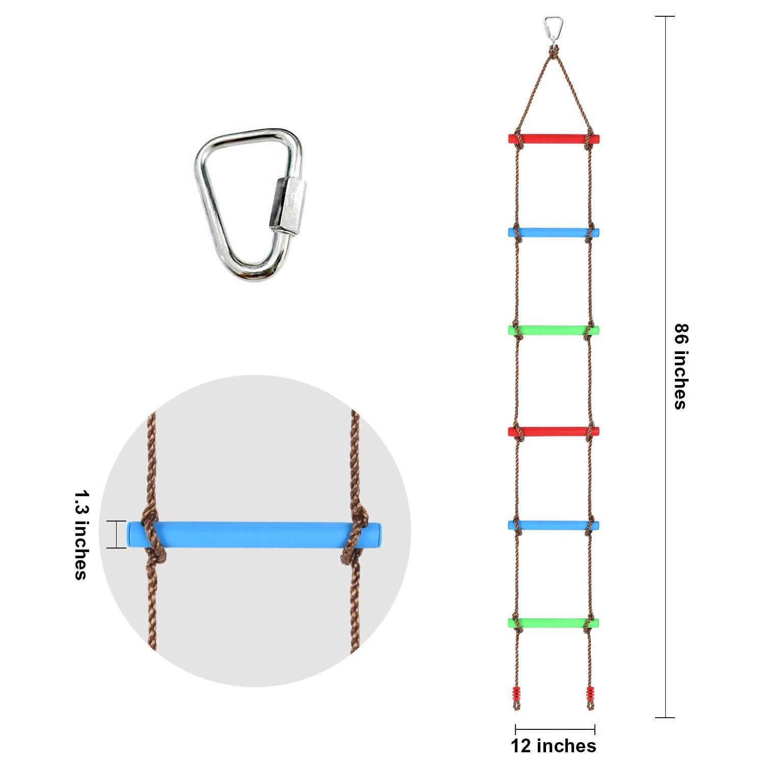 7.2 FT Rope Climbing Ladder; Backyard Playground Obstacle Course Set(Rainbow Color)