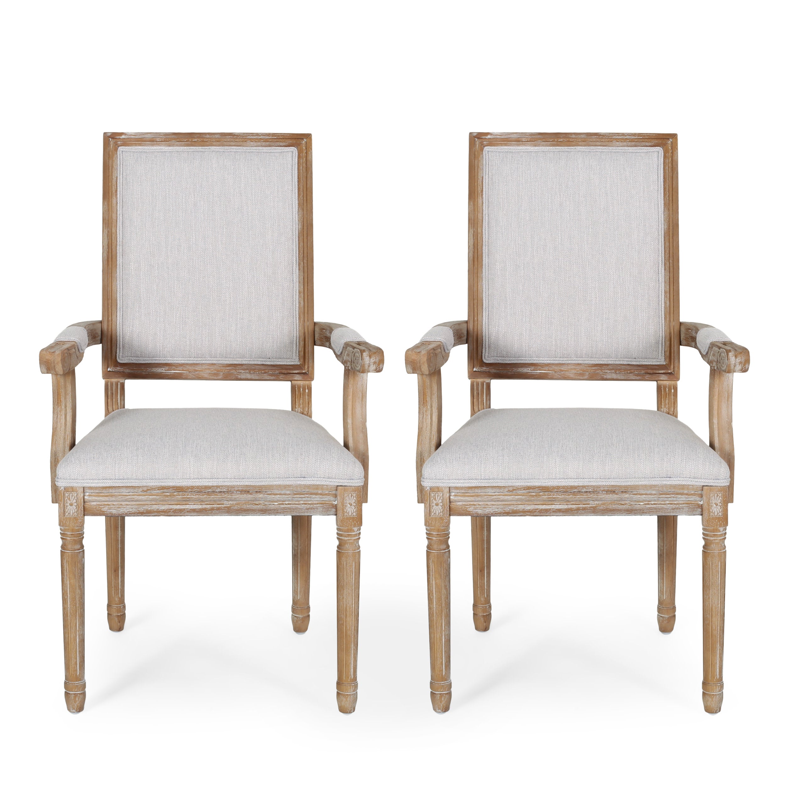Ashlyn French Country Fabric Upholstered Wood Dining Chairs, Set of 2