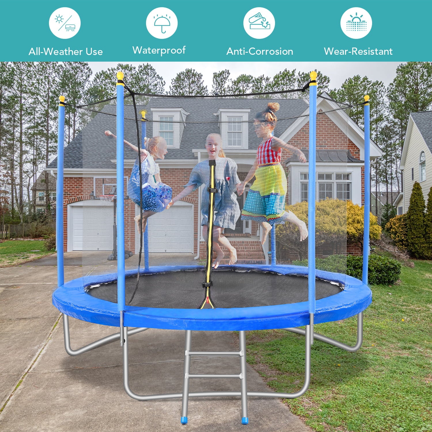 Maxkare 10FT Trampoline with Safety Enclosure for kids and adults， 264 lbs Weight Capacity Outdoor