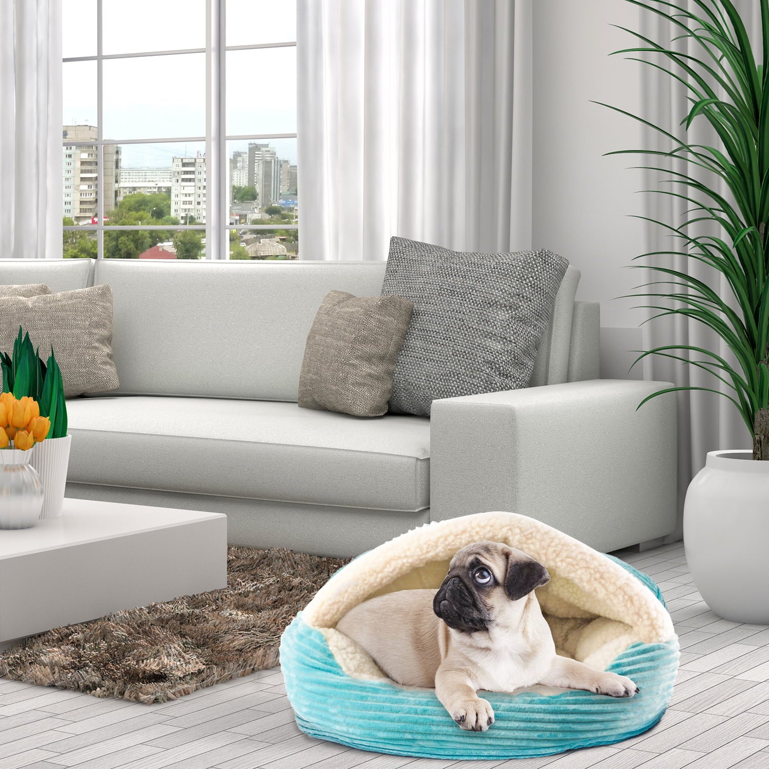 Precious Tails Plush Corduroy And Sherpa Lined Pet Dog Bed