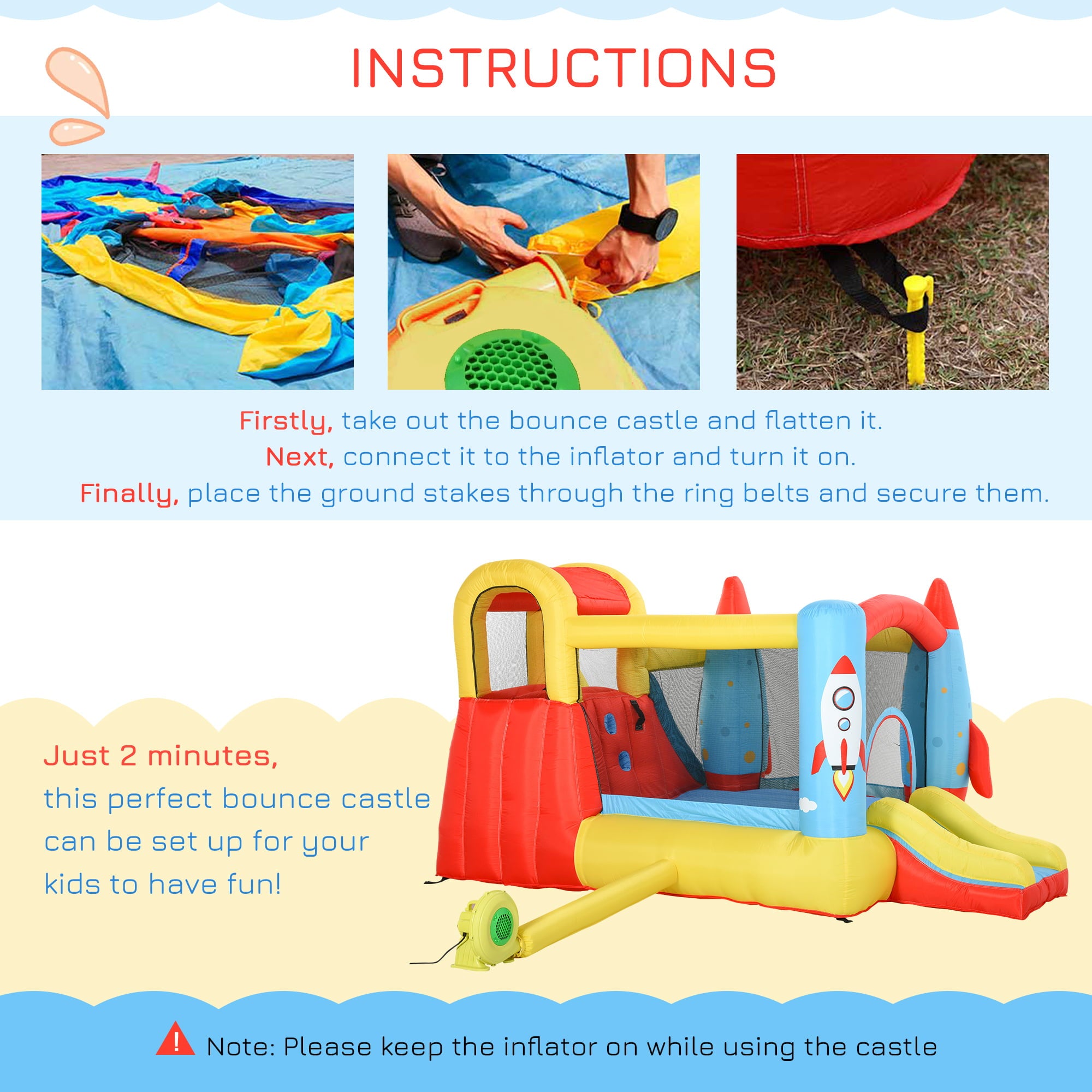 Outsunny 4-in-1 Kids Inflatable Bounce House Jumping Castle with 2 Slides， Climbing Wall， Trampoline， and Water Pool Area， Air Blower
