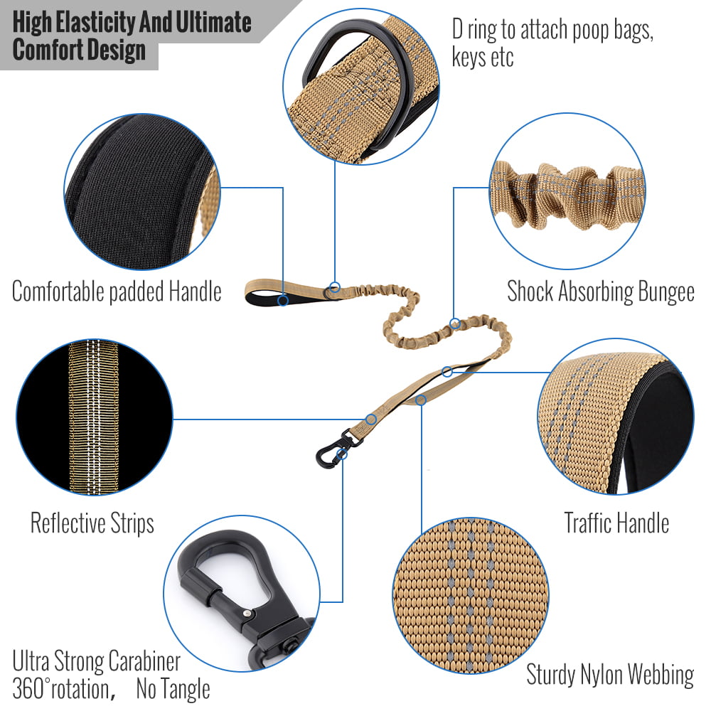 Plutus Pet Tactical Dog Collar， Soft Padded， Adjustable With Heavy Duty Metal Buckle， Military Dog Collar With Control Handle For Medium Large and Extra Large Dogs (L， Brown Set)