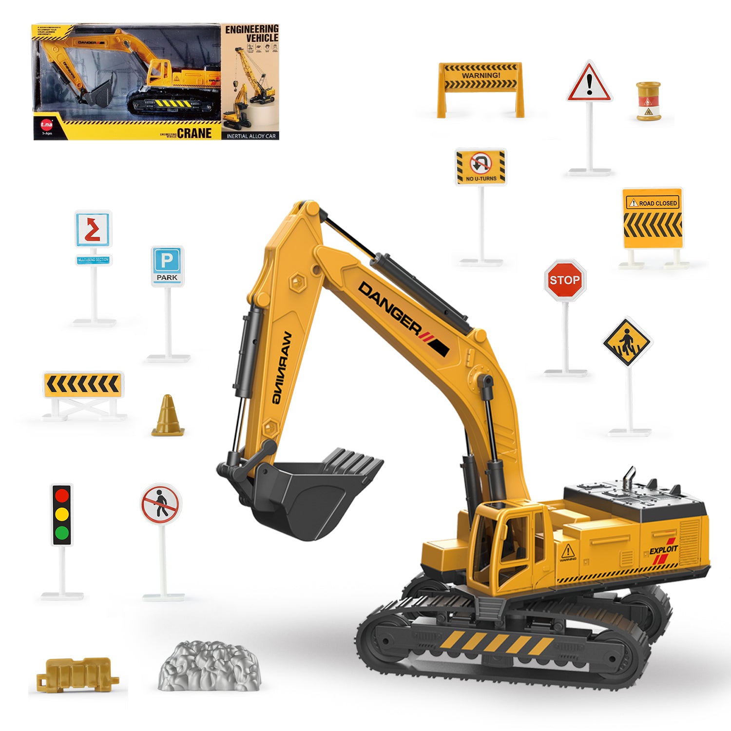 1:55 Diecast Construction Excavator Truck Toy Engineering Vehicle Playset for Kids 3-8 Years