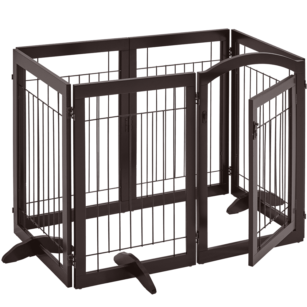 Yaheetech 32'' H 6-Panel Pet Gate with Wood and Wire， Espresso